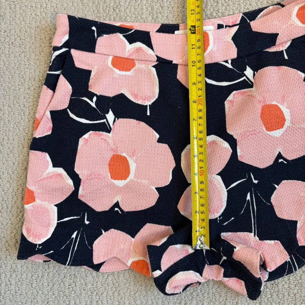 Anthropologie Georgie Scalloped Shorts Navy‎ Pink Floral High Rise Size 10